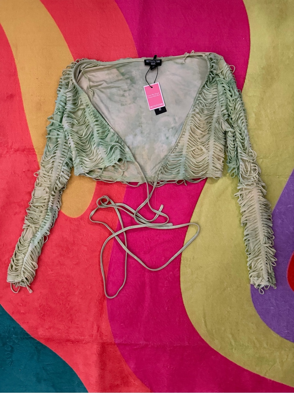 Sage Green Distressed Wrap Crop Sweater